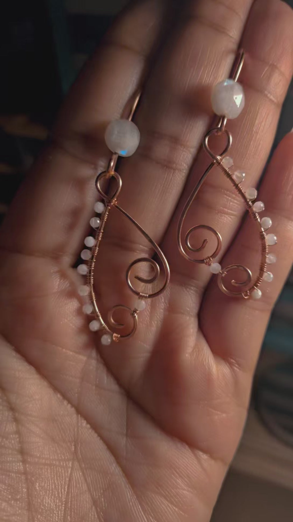 Copper Moonstone swirl earrings