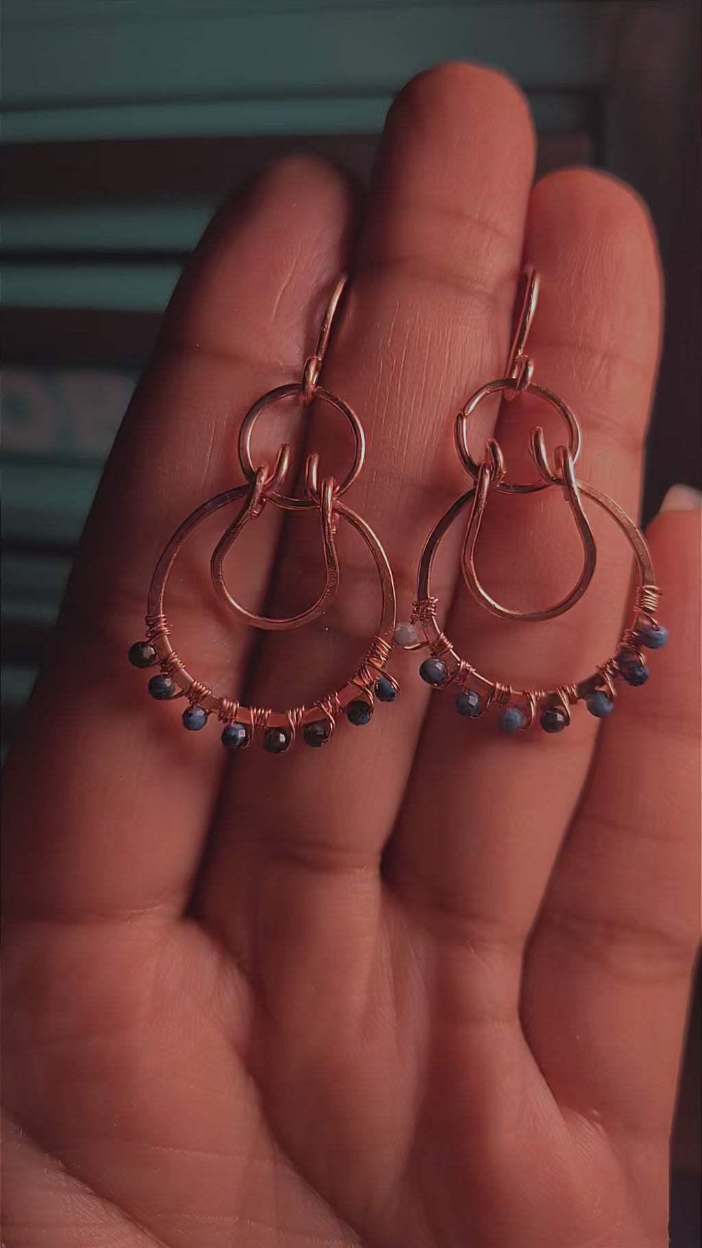 Sapphire and copper earrings