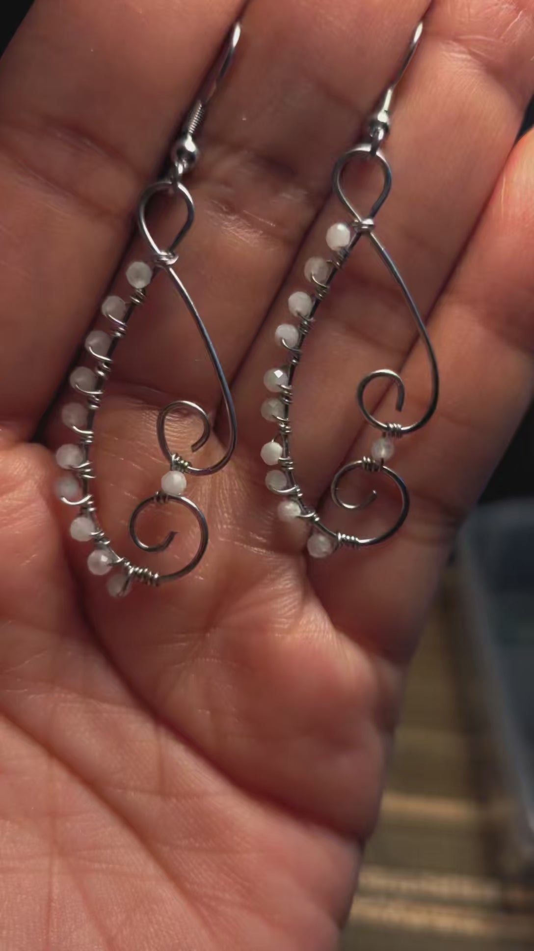 Moon stone swirl earrings