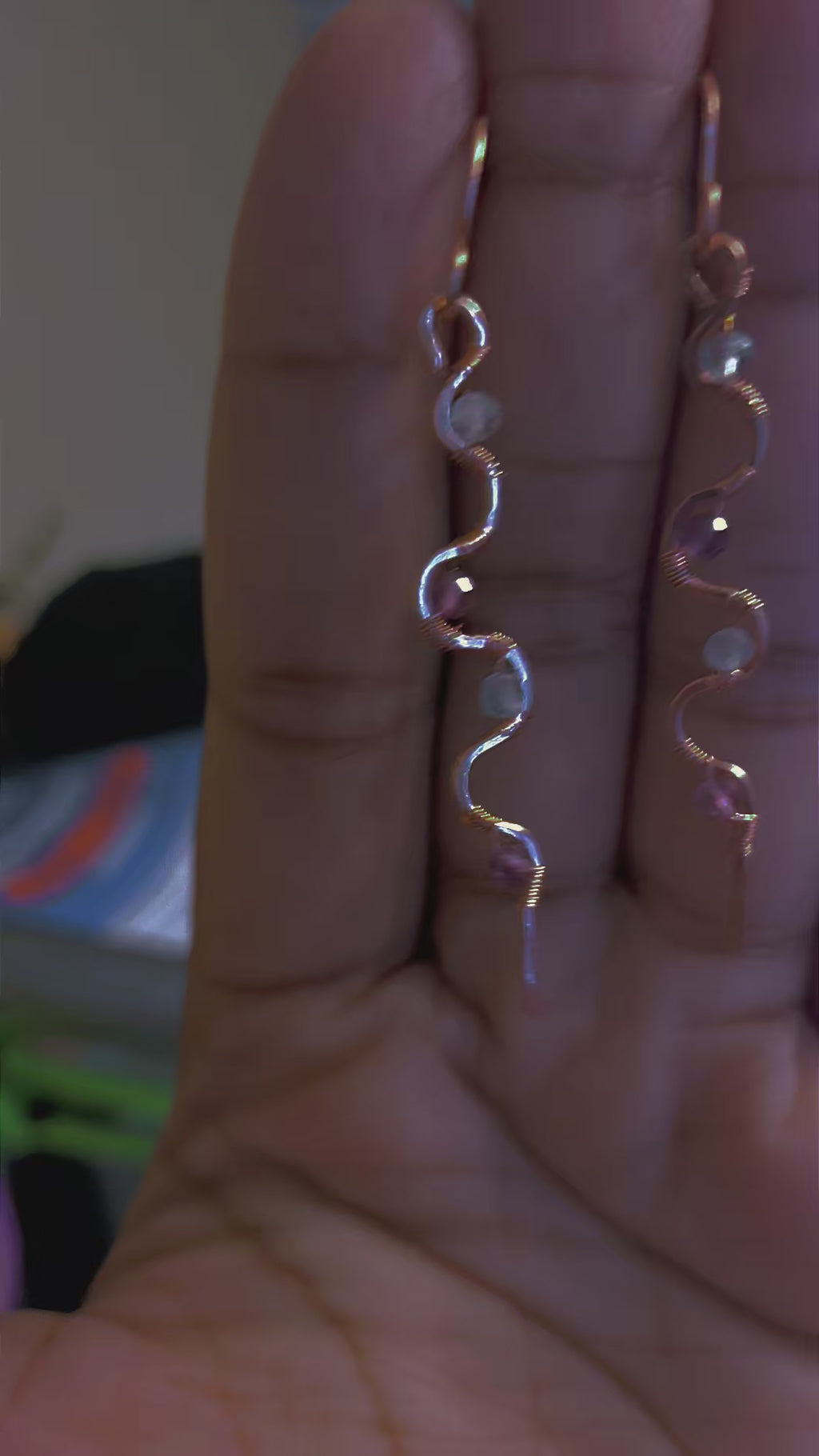 Fluorite and copper swirl earrings