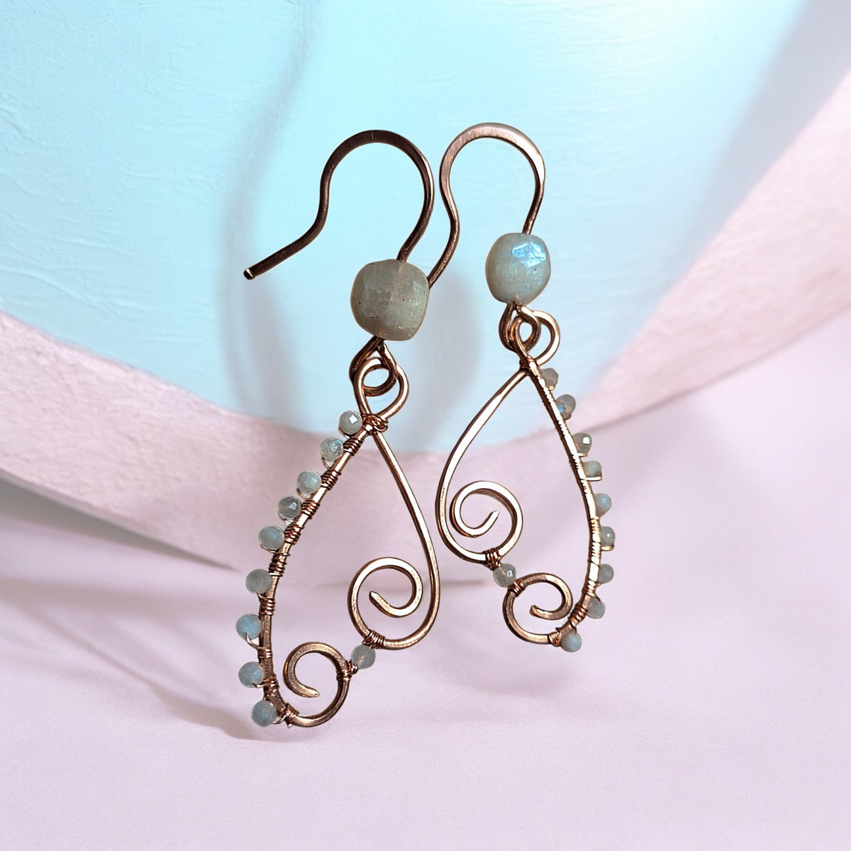Copper Moonstone swirl earrings