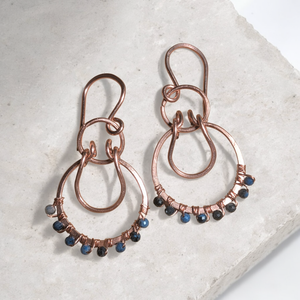 Sapphire and copper earrings